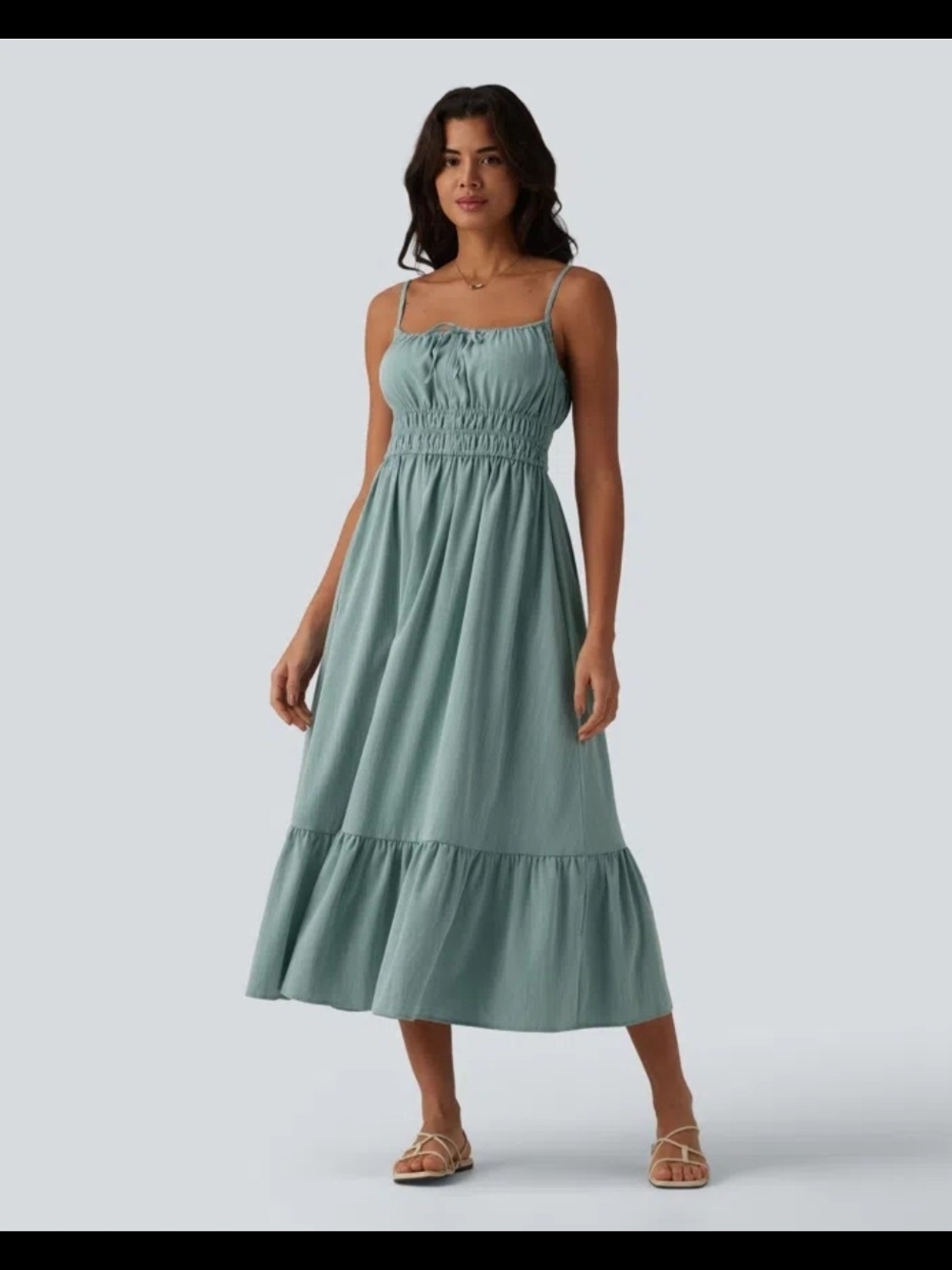 HALARA Sage Green Smocked Midi Sundress